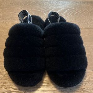 UGG Black Fluffy Slide Sandals